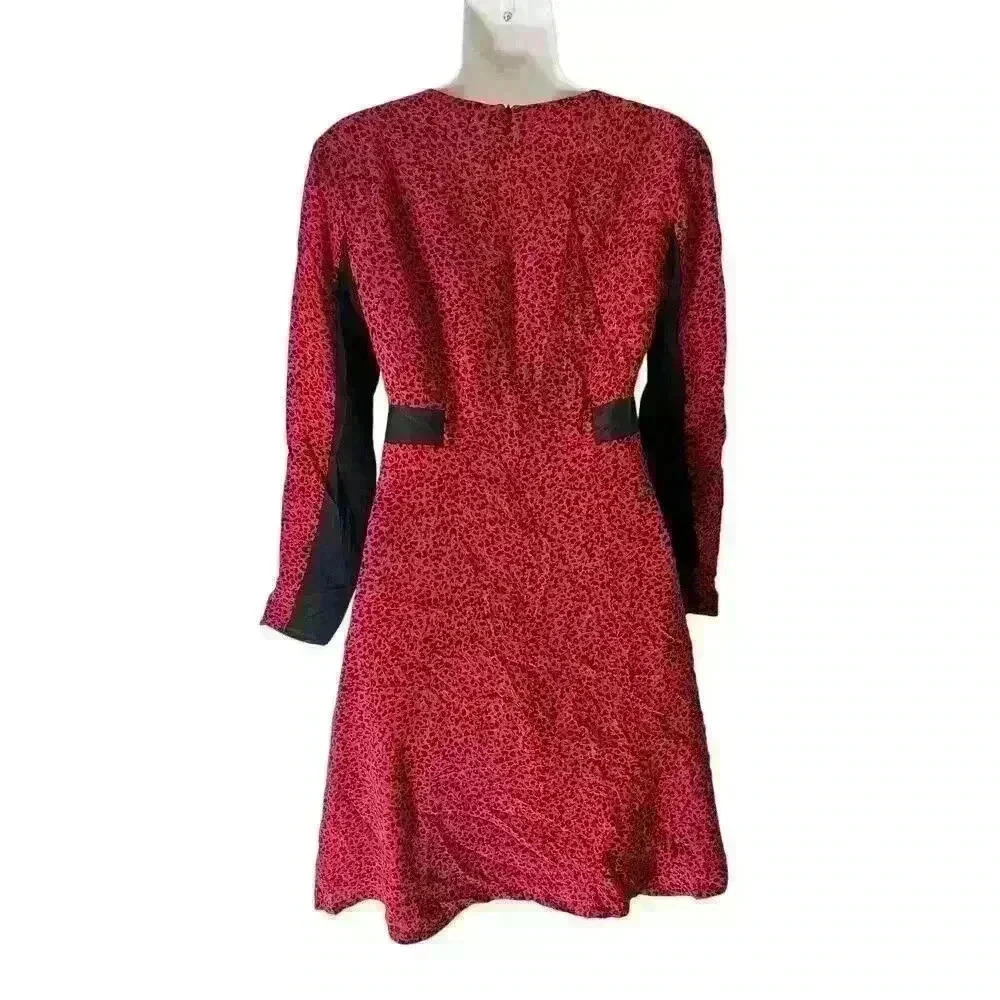 Nanette Lepore Womens Size 0 Pink Black Leopard Print Silk Leather Trim Dress - Picture 7 of 10